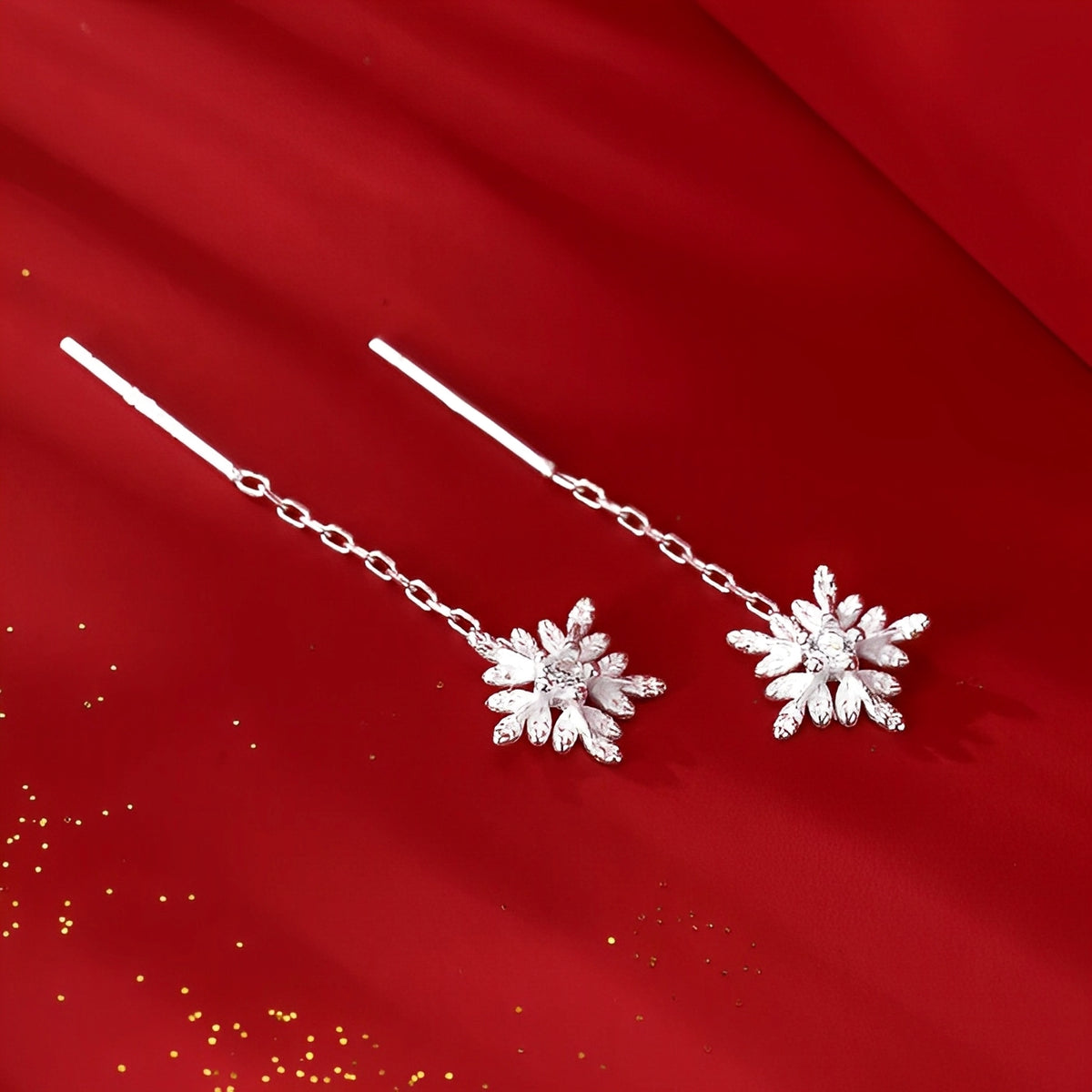 Orecchini Invernali Eisblumen Fiore Di Ghiaccio - Filigrana Natale In Oro, Pendenti 50mm, Fatti A Mano Berlino