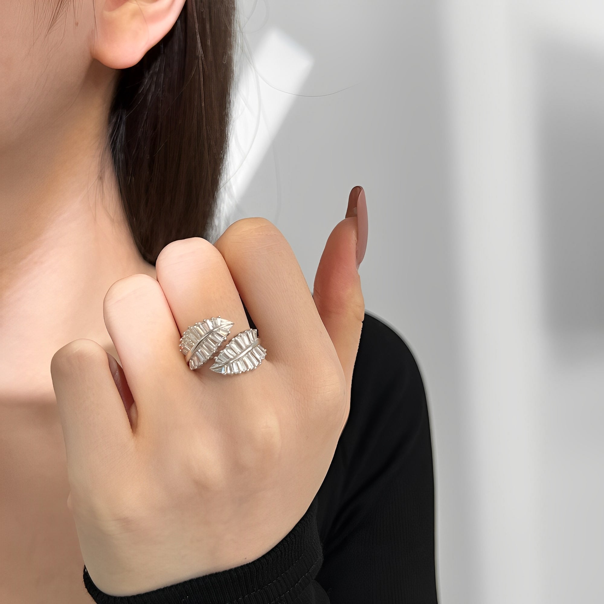 Lustrous Fern Adjustable Ring